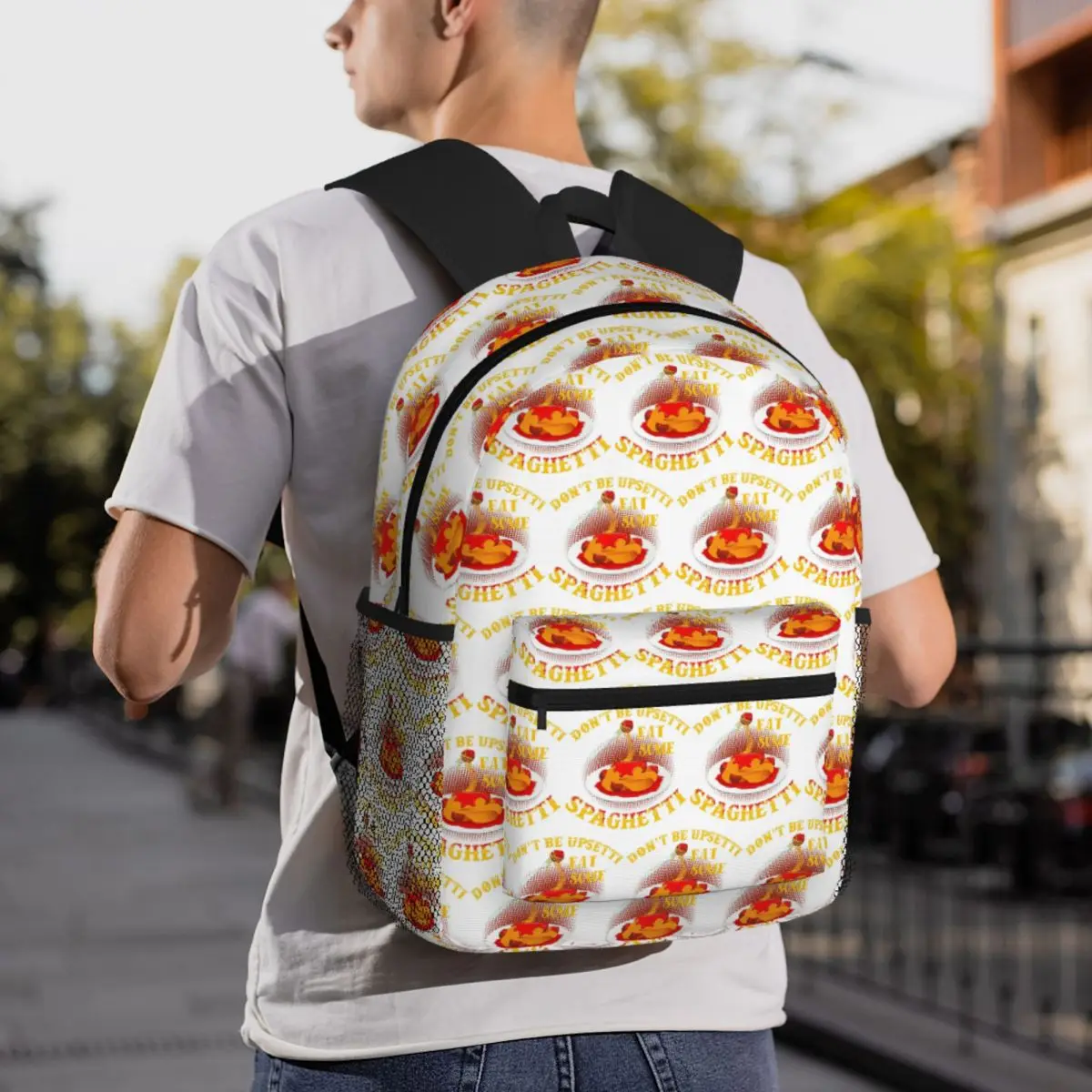 Upsetti Italian Pasta Meatballs Spaghetti Tomato Sauce Backpack Student BookBag School Bag Computer Shoulder Bags for Men Women