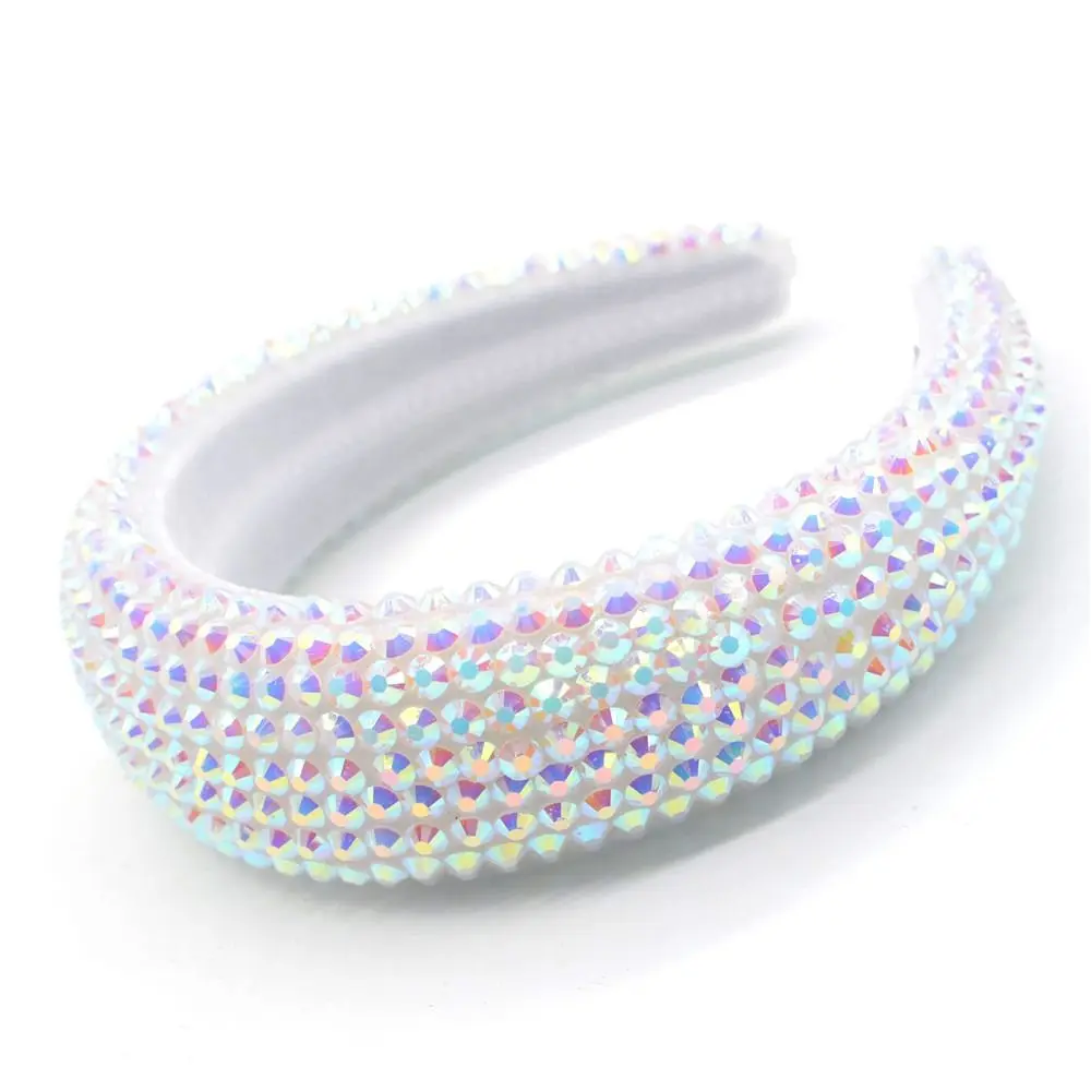 

Candy Colors Wide Brim Full Rhinestone Headband Padded Design Shiny Women Head Hoop Thickened Handmade Hair Accessory Wedding