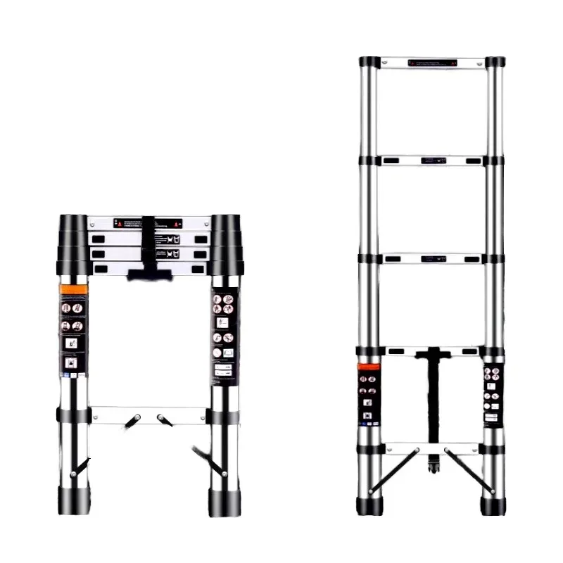 Dual-Purpose Stainless Steel Telescopic Ladder Herringbone Bamboo Lift Staircase Multi-functional Foldable Household Ladder Home