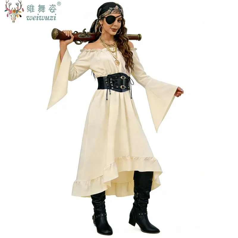 

Halloween Costume Captain Jack Pirate Costumes for Men Women Halloween Carnival Retro Medieval Caribbean Piracies Cosplay Dress
