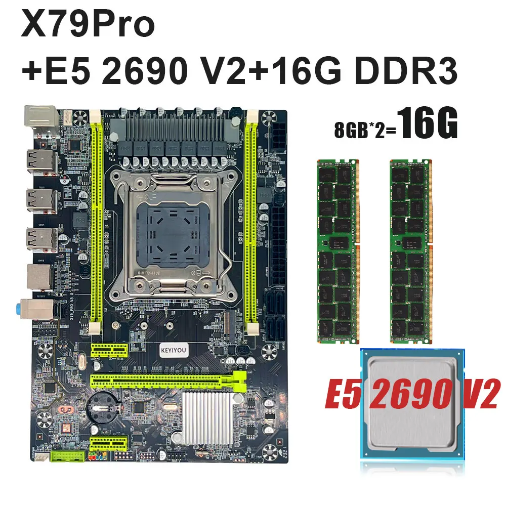 

KEYIYOU X79PRO LGA 2011 motherboard Set 16GB DDR3 ECC REG RAM LGA 2011 V1 V2 with Xeon E5 2690 V2 cpu