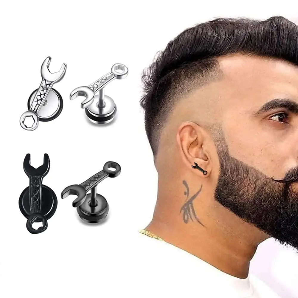 2pcs Unisex Punk Hip Hop Fashion Stainless Steel Wrench Screw Back Stud Earrings Earrings for Men Women Daily Wear Jewelry