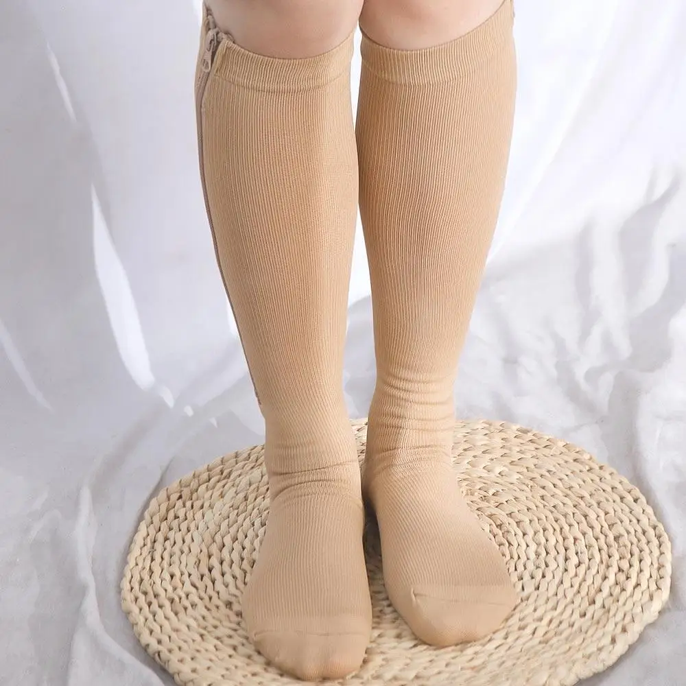 

Nylon Compression Zipper Socks Stockings Closed Toe Varicose Veins Socks Colour of Skin Calf Stretch Socks