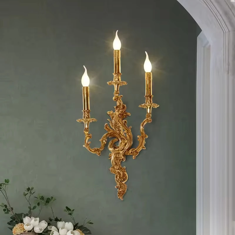 Imagem -03 - Rococó Série Antique Brass Mural Lâmpada Iluminação Decorativa Francesa Castiçal Wall Sconce Light