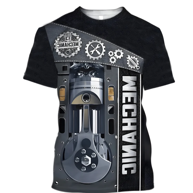 

Summer Men Short Sleeved Mechanical Tools 3D Printing MEN'S Casual Street Style Stretch Round-neck T-shirt Personality
