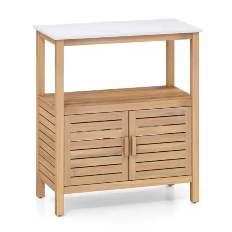 Outdoor Potting Bench Acacia Wood Garden Potting Table Planting Work Bench Station with Louvered Doors - view 6