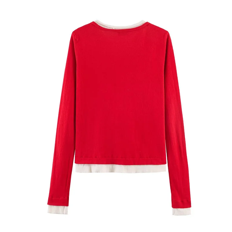 KEYANKETIAN 2026 Spring New Retro Preppy Color Block Two-Piece knit Pullover Blouse Women Slim Fit Henley Neck Knitwear Top