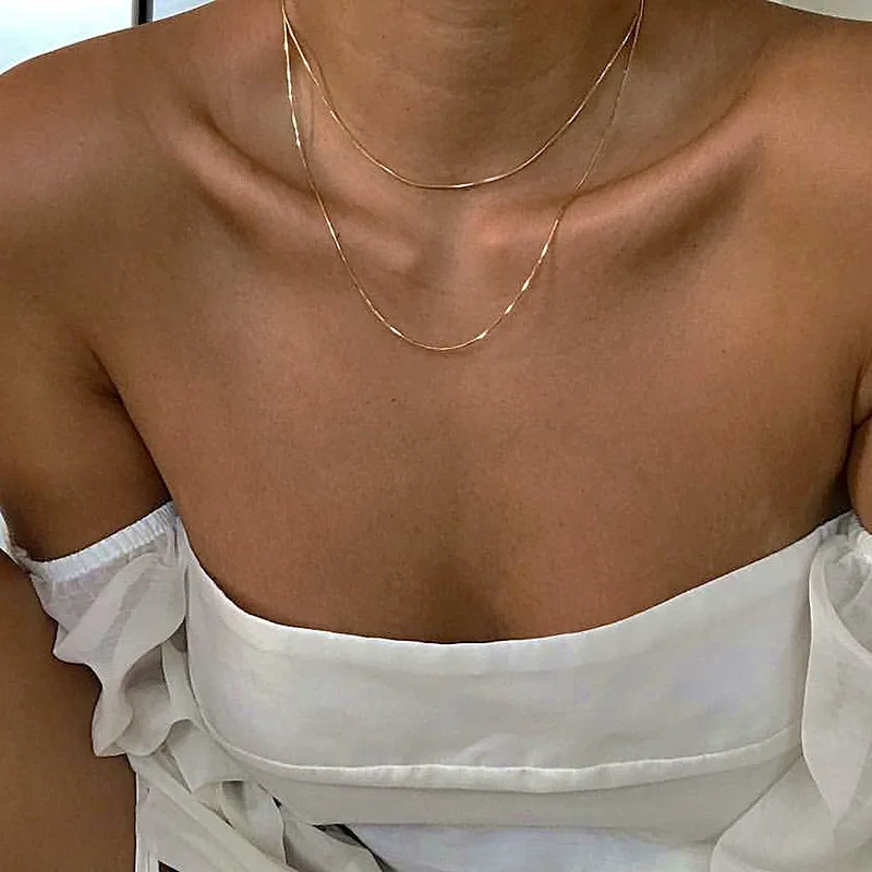 2Pcs Vintage Stackable Double Layered Gold Silver Thin Snake Chain Necklace for Women Best Gift for Birthday