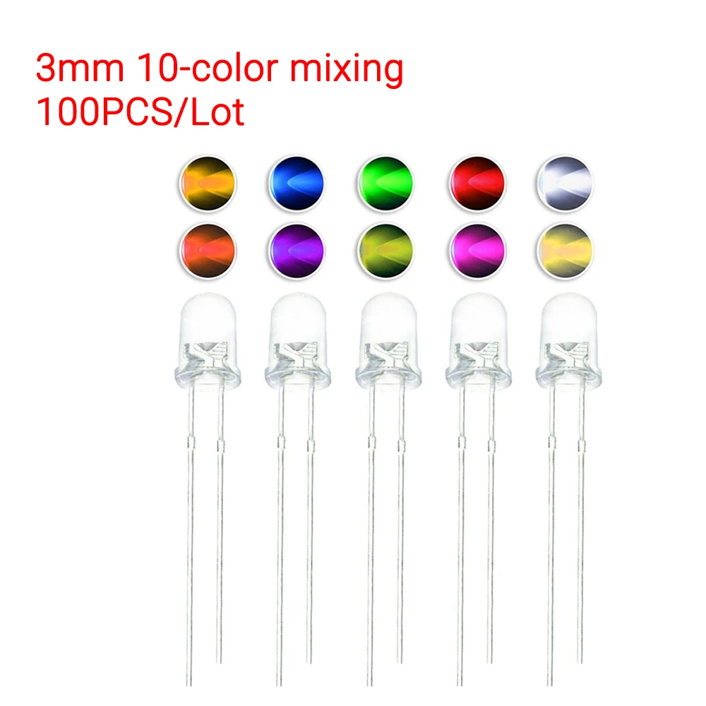 F3 10 Colors 3MM Round LED Light Diode Green/Yellow/Blue/White/Red/Warm White/Orange/Purple/Pink/Yellow Green LED Kit