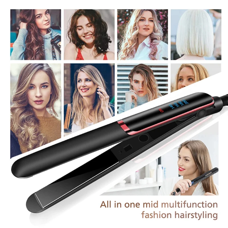4-Speed Intelligent Adjustment Home Electric Hair Straightening Iron Lcd Dual-Use Non-Injury Straight Curling Features﻿