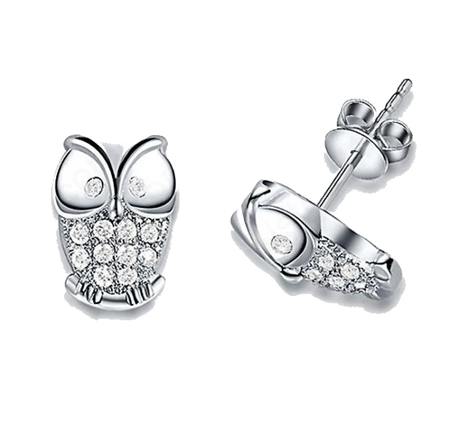 Nowa moda 925 Sterling Silver Mini zwierząt sowa biżuteria Shiny CZ kryształ kobieta stadniny kolczyki dziewczyny prezent urodzinowy kolczyki do uszu
