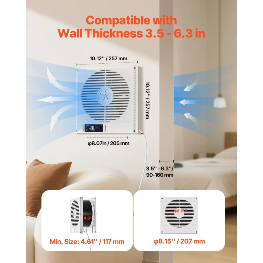 7,5-Zoll-Raum-zu-Raum-Ventilator 2 in 1 305 CFM-Durchgangsventilator mit Fernbedienung