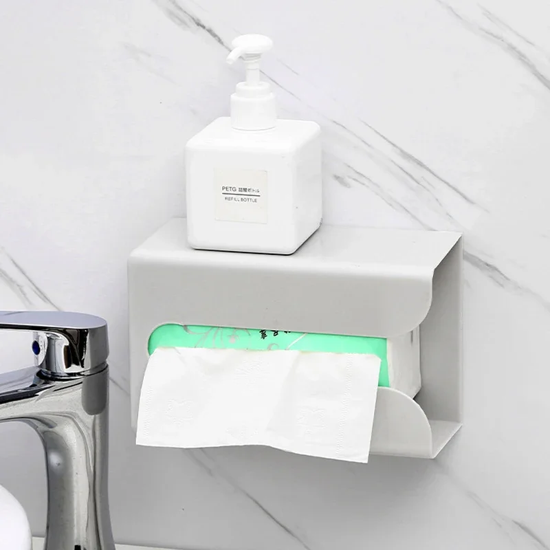 Wasserdichter, an der Wand montierter Taschentuchbox-Organizer – stanzfreie Badezimmeraufbewahrung mit Federpapierhandtuchhalter – Detail 6