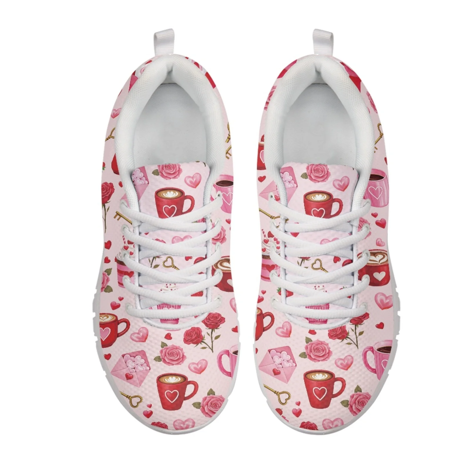 Coloranimal Coffee Rose Pattern New Arrival Tennis Shoes for Women Mesh & EVA Sole Sports Tennis Shoes Sports Trainers
