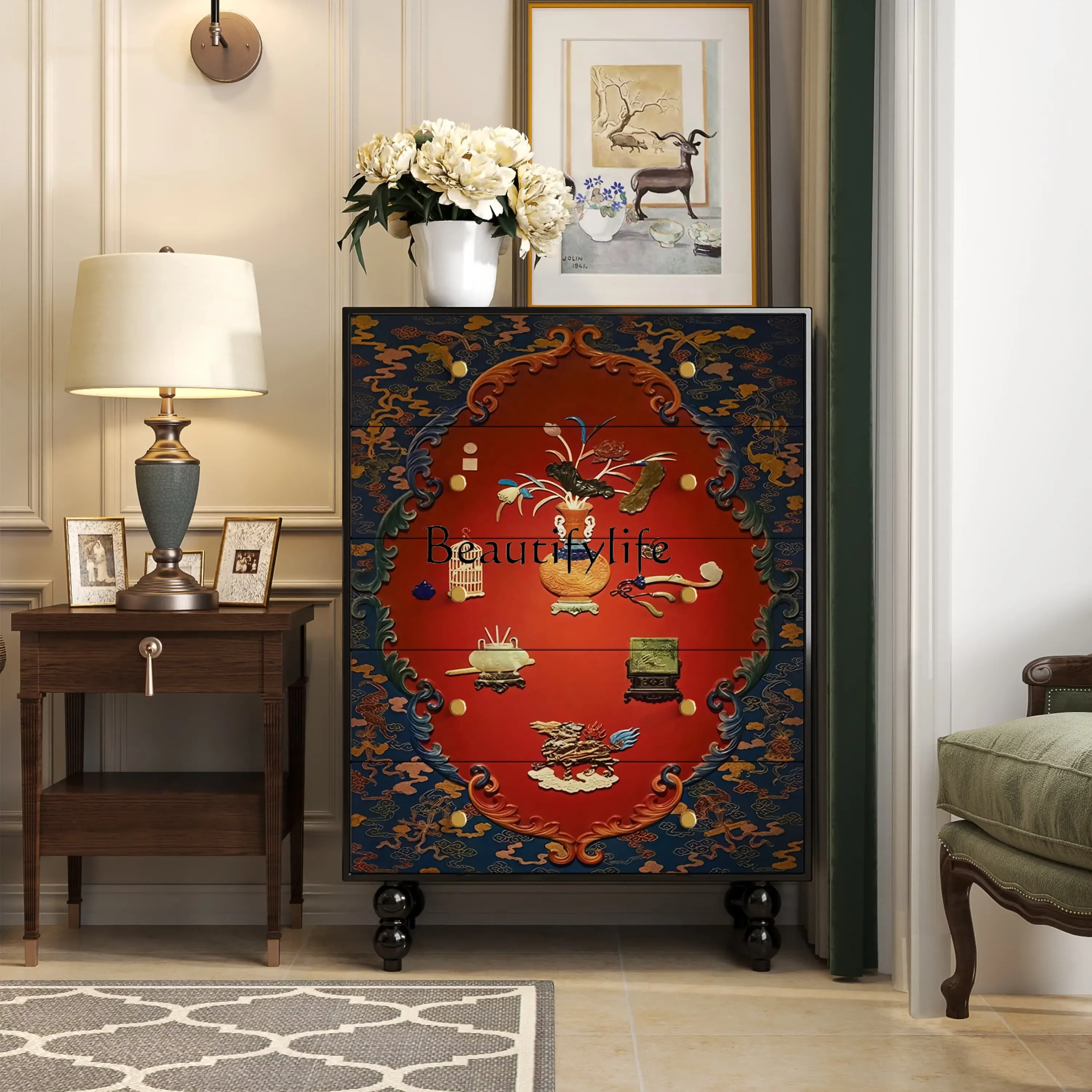 

1French medieval solid wood chest of drawers B & B restaurant Hotel decorative chest of drawers