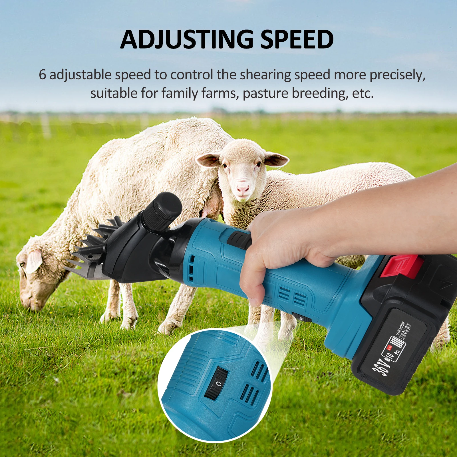 9-зубчатые 6-скоростные регулируемые литий-ионные ножницы для шерсти, набор электрических машин для бритья овец для стрижки животных, электрические ножницы для шерсти