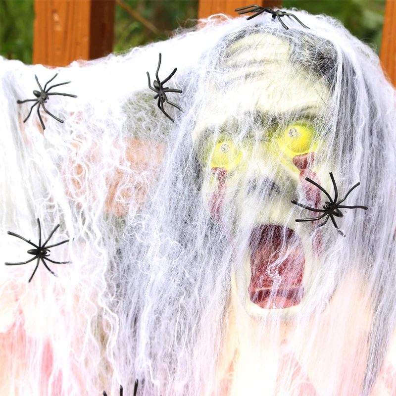 Halloween Spider Web Scary Party Scene Props White Stretchy Cobweb Spider Web Horror Halloween Decoration for Bar Haunted House