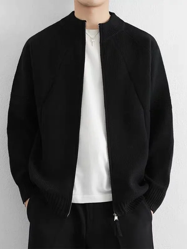 Men's Knitted Open Cardigan Sweater Loose Casual Stand Collar Jacket Autumn Winter Fashion Brand High End Feeling Fall Clothes