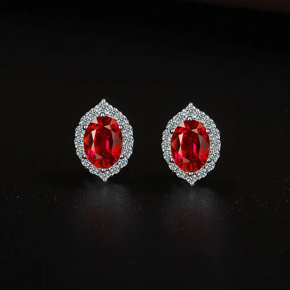 Oval Egg Shape Created Red Ruby Natural Garnet 925 Sterling Silver Jewelry Set Earring+Necklace+Ring for Women Gemstone Jewelry view 6