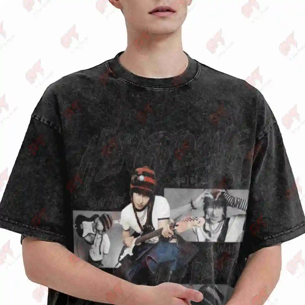 Hongjoong Ateez World Tour In Your Fantasy Album Kpop Vintage Washed Tee Pure Cotton T-Shirt