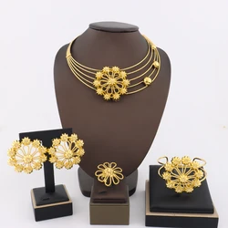 YM 2026 Gold Color Hollow out Flowers Shape Jewelry Sets Charming Earrings Bangle Necklace and Ring Sets Gift For Wedding