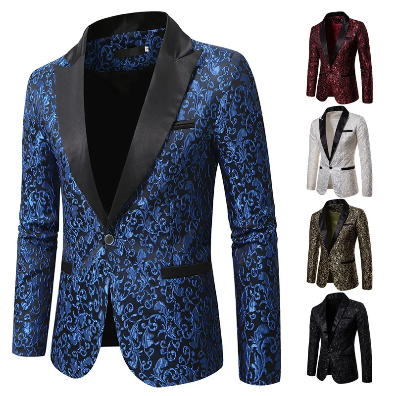 Men's Suit Spring/Summer New Gold Foil Print Fashion Plus-Size Men's Lapel Suit Performance Wear