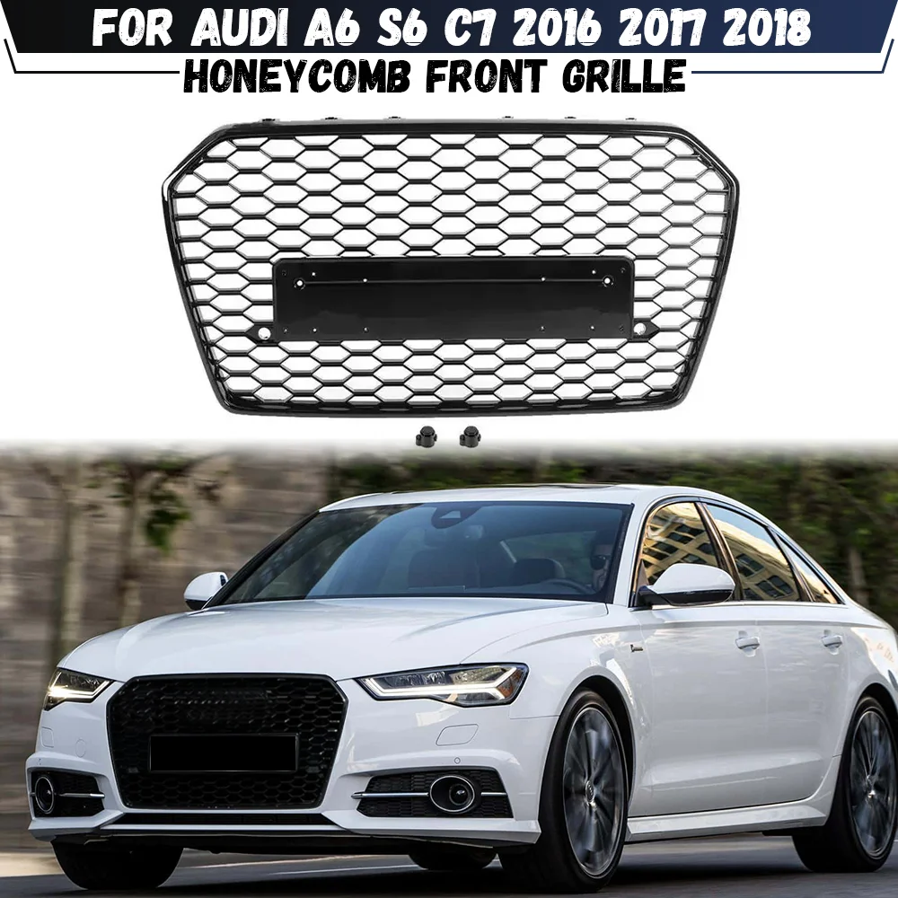 

Glossy Black Honeycomb Mesh Front Radiator Bumper Grill For Audi A6 S6 Sline 2016 2017 2018 Racing Grills