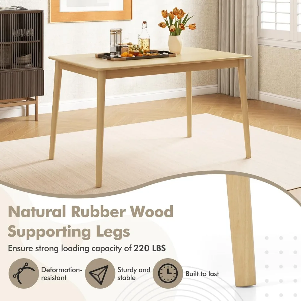 Farmhouse Style Rectangular Dining Table with Rubberwood Legs, 220 lbs Weight Capacity, Suitable for Small Spaces