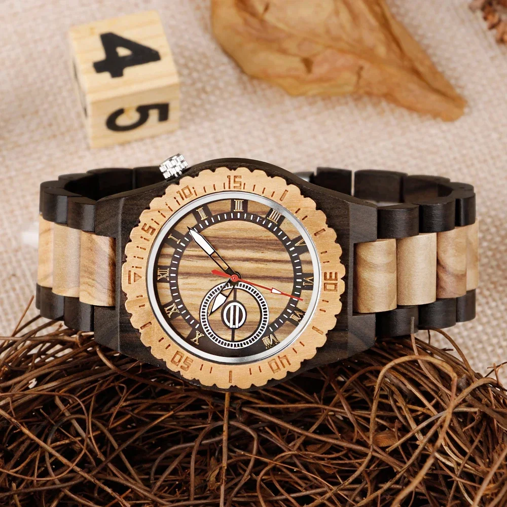 New Classic Luxury Customized Color blocked Wood Simple Watch Men's Featured Business Leisure Lightweight Strap Brown Watch