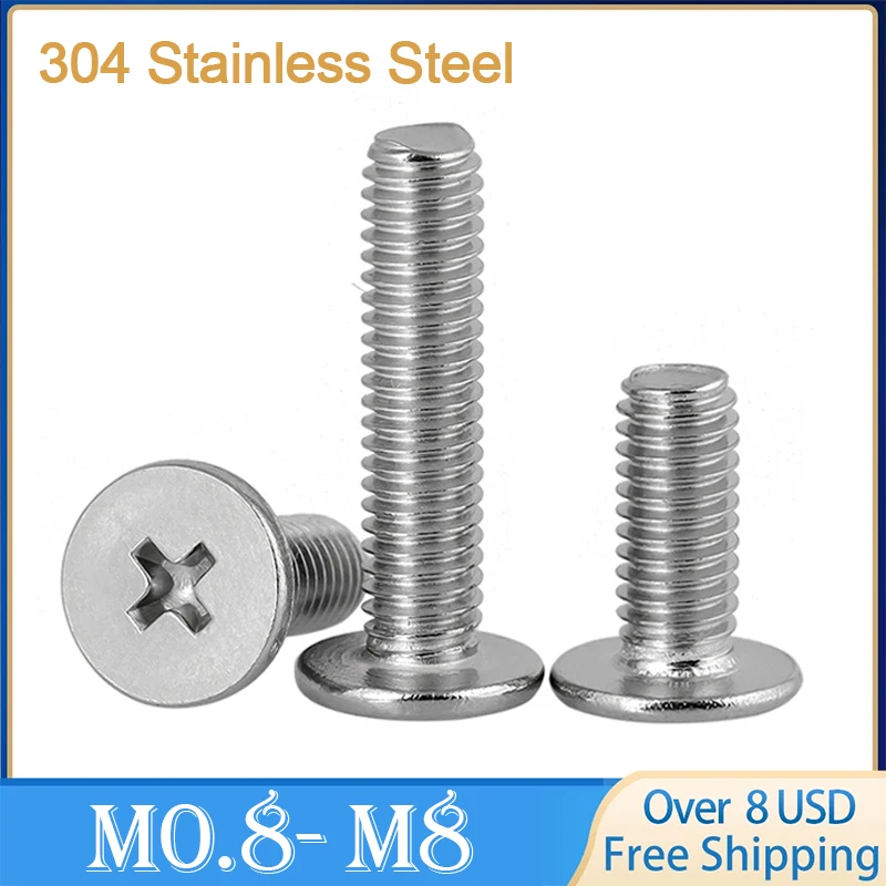 304 Stainless Steel Cross Phillips CM Ultra Thin Super Low Flat Wafer Head Screw Bolt M0.8 M1.2 M1.4 M1.6 M2 M2.5 M3 M4 M5 M6 M8
