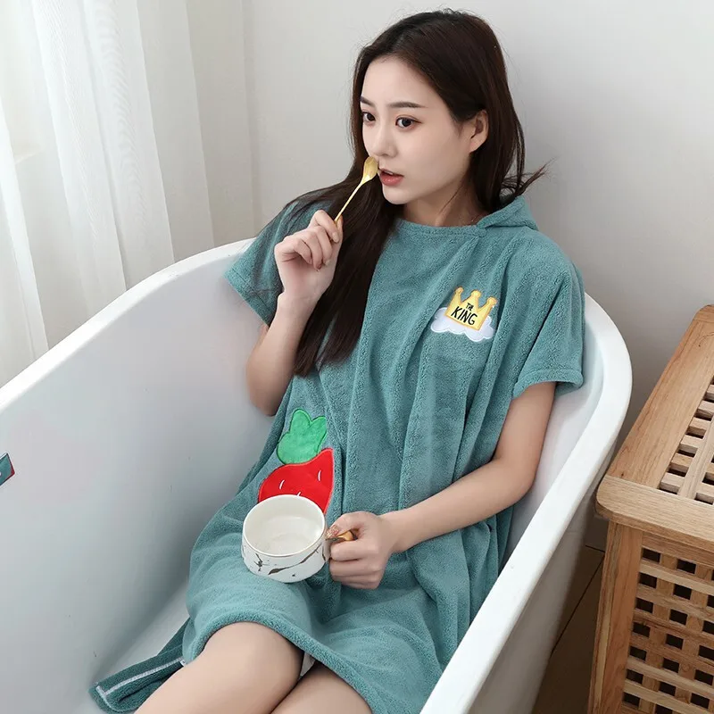 Women Wearable Bathrobe Coral Fleece Soft Hooded Beach Towel Dress Quick Dry Microfiber Thicken Swimming Cloak Bathroom Textile