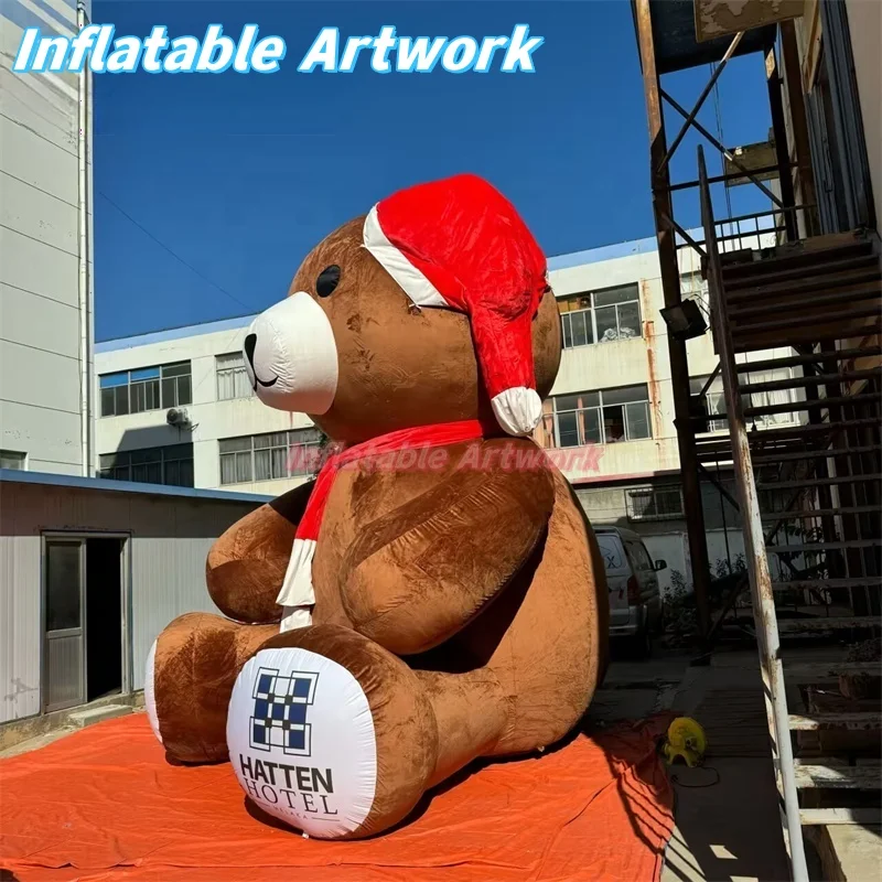 Personalized Dark Brown Giant Furry Inflatable Bear for Festive Display Toys