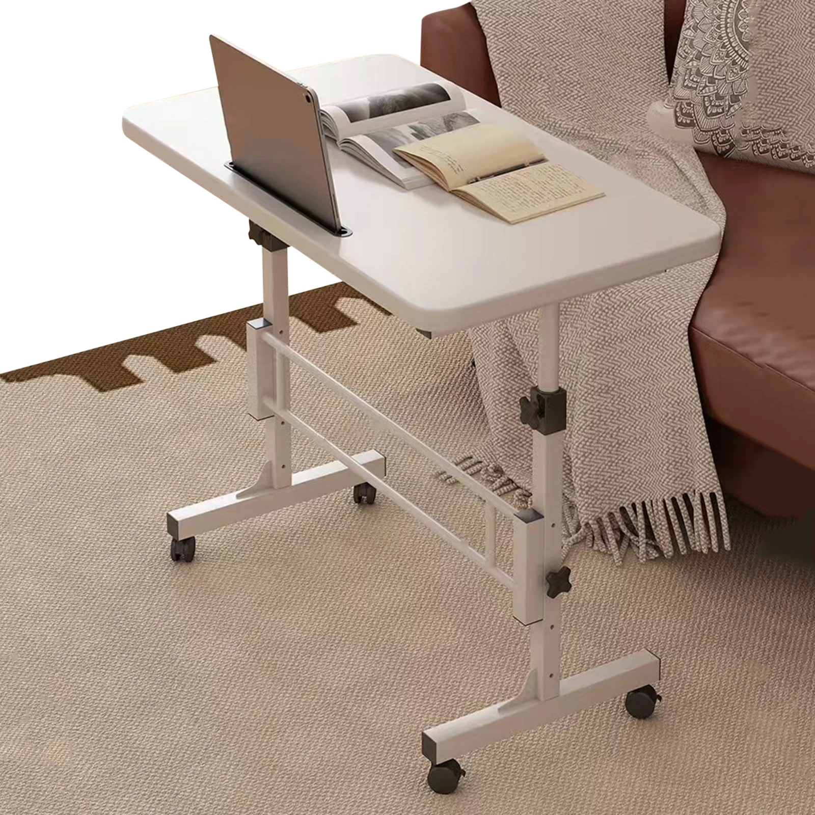 

Standing Desk Adjustable Height Mobile Stand Up Desk with Wheels (White)