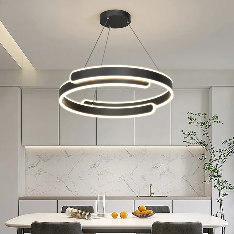 

Black White Lights Modern LED Chandeliers For Living Dining Room Kitchen Indoor Lighting Home Decor Lustres Round Lamps
