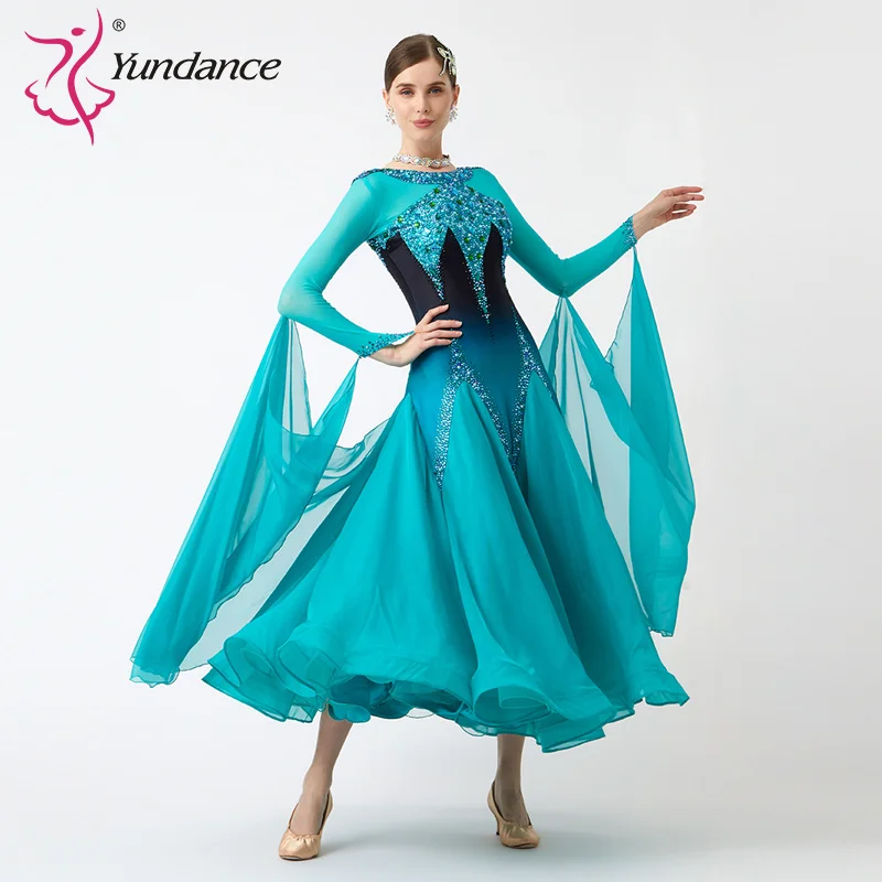 

B-23115 Custom New International Standard Ballroom Dance Dress High Quality Pearl Silk Ballroom Dance Dresses for Sale