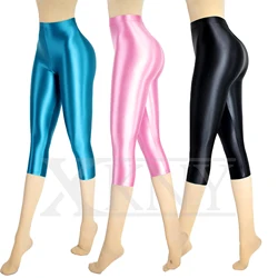 XCKNY-Short en satin brillant sexy, collants taille haute, 7 longueurs, bas de bikini, yoga, natation, sport