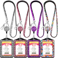 New Rhinestone Badge Holder ID Lanyard Bling Crystal Necklace Strap Badge Card Holder Protector Case Retractable Hanging Rope