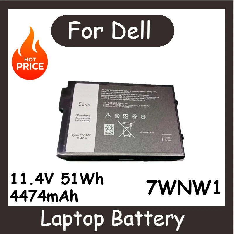 

7WNW1 11,4 В 51 Втч 4474 мАч Аккумулятор для ноутбука Dell Latitude 5420 5424 P85G P86G P137G001 P137G002 Прочный Latitude 7424 Extreme