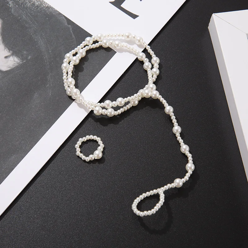 Hot Multi-layer Bracelet Long Pearl Chain Pendant Anklet Sandals Barefoot Beach Foot Bridal Jewelry Wholesale J19