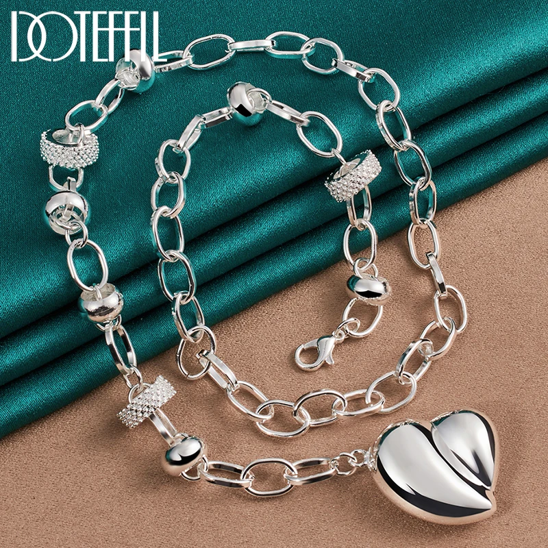 DOTEFFIL 925 Sterling Silver Smooth Hollow Heart Wisiorek Naszyjnik Dla Kobiety Mężczyzna Biżuteria Ślubna Zaręczynowa