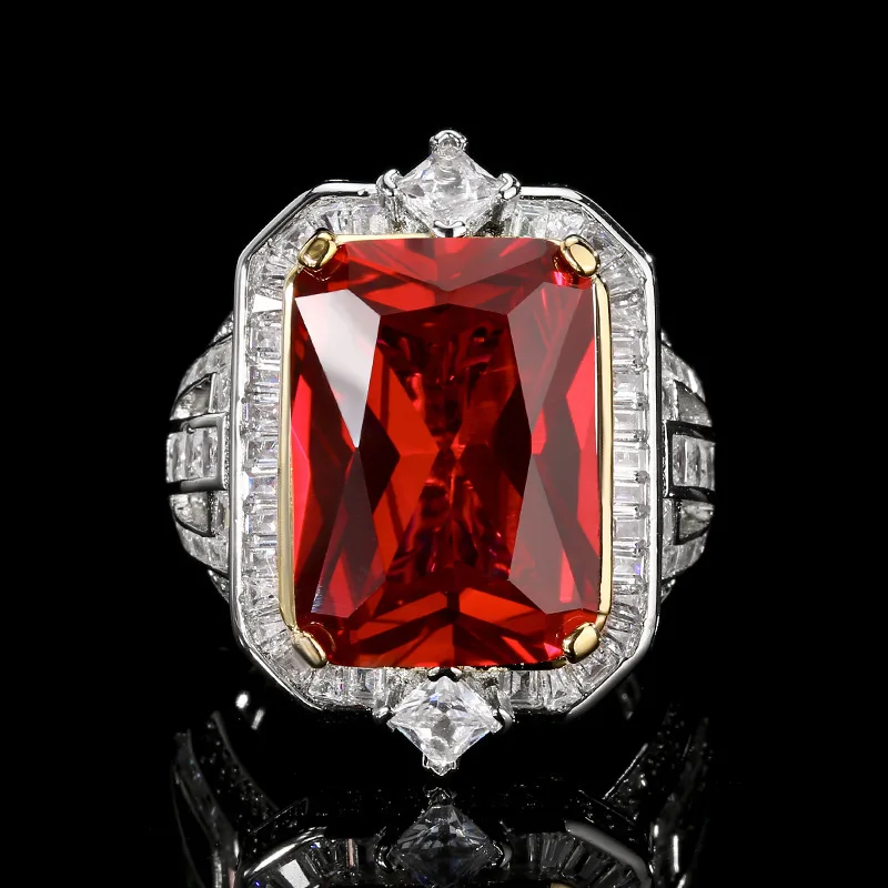 

Jewelry with copper base and gold plating, vintage fashion corundum square ring, main stone 13*18