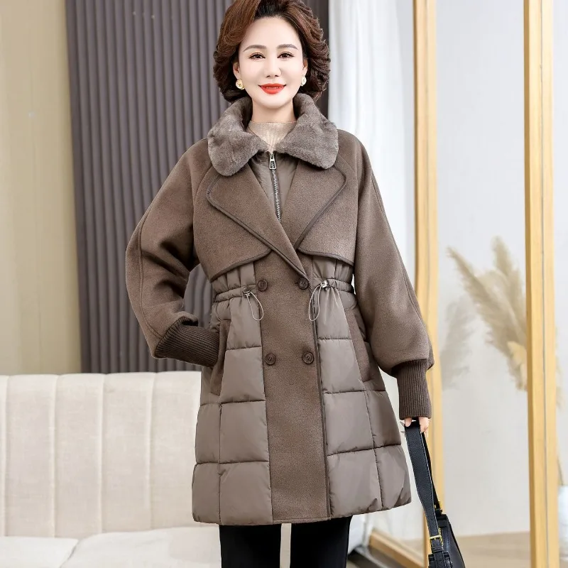 

2025 Winter New Fake Two Pieces Fashion Mother Medium and Long Coat Coat Women's High-end Foreign Style Thickened Cotton Clothes