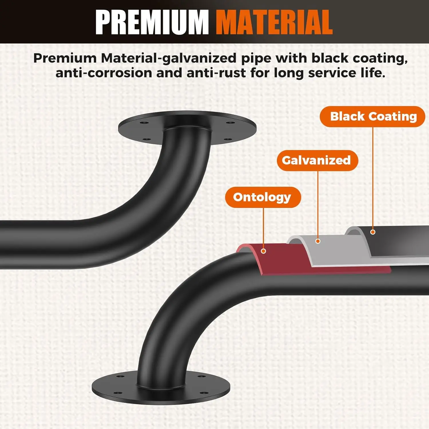 Stair Railing Indoor,6FT Pipe Stair Handrail,440LBS Load Capacity Black Galvanized Iron Hand Rail