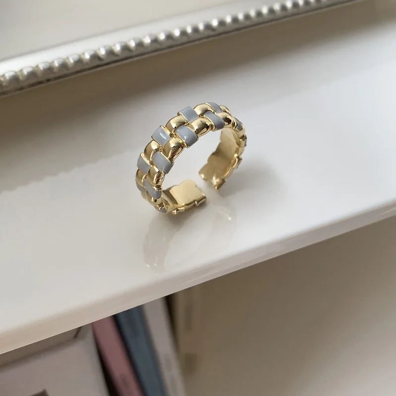 VENTFILLE 925 Sterling SilveDropwise Glaze Golden Ring for Weave Texture Design Classical Adjustable Jewelry Dropshipping