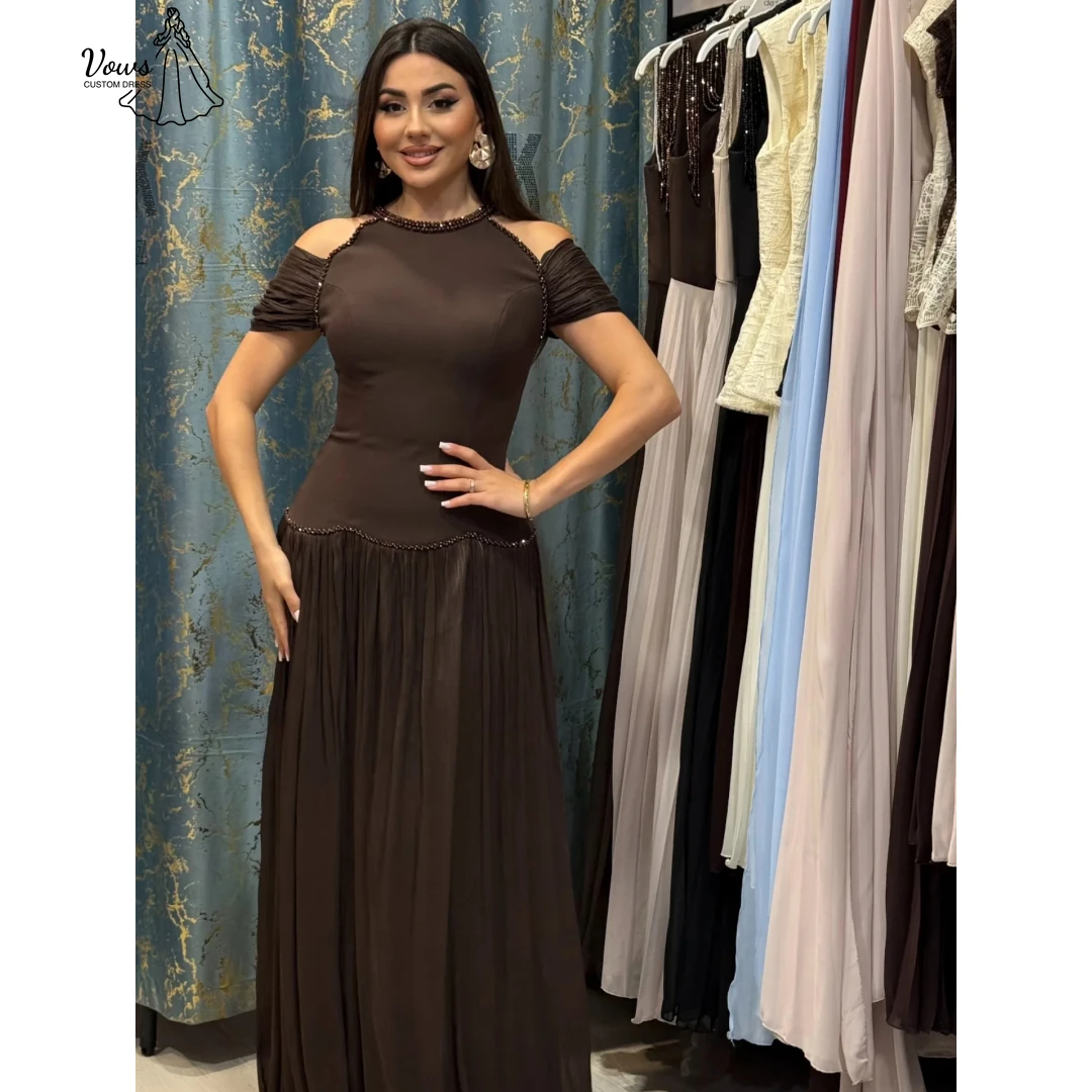 

Vows Line A Elegant Party Dresses for Women Luxury Evening Dress 2025 Round Neck Custom Made Wedding Guest Woman Dress Chiffon