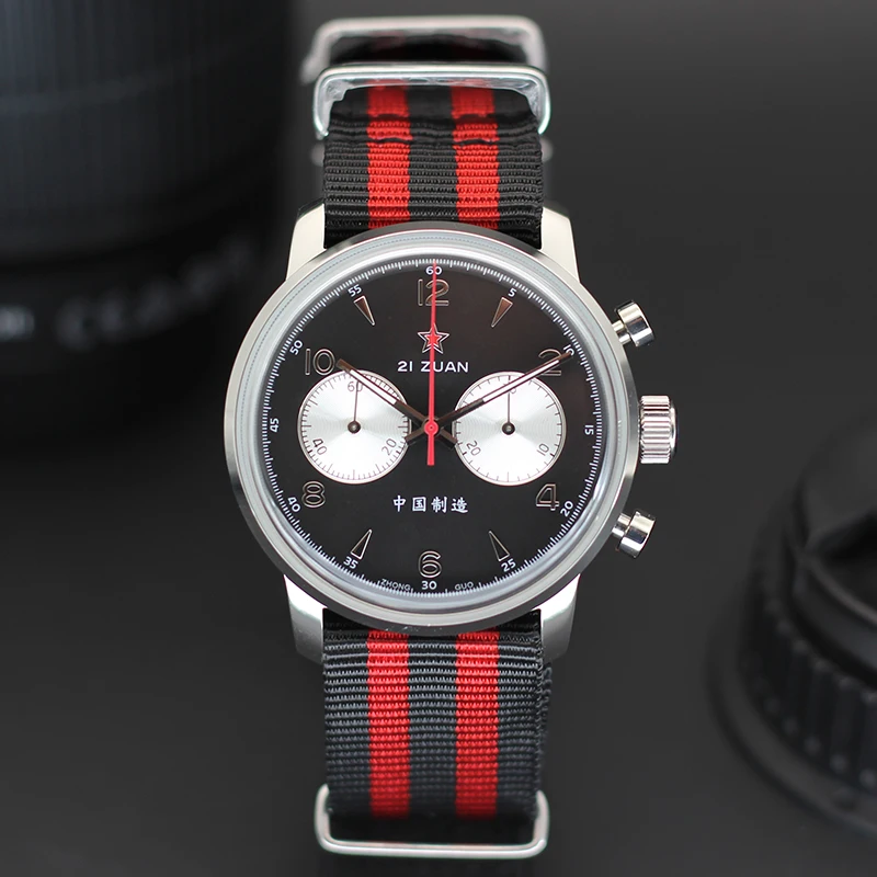 

Panda Eyes 42mm Men 1963 Chronograph Watch movement Pilot Air Force Aviation Sapphire Chronograph Wrist WatchesClock RED STAR