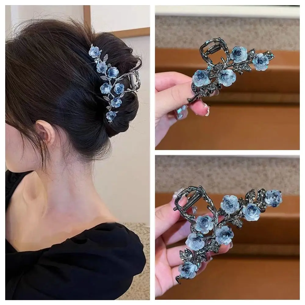 Ponytail Holder Camellia Hair Claw Flower Hair Accessories Metal Hair Crab Clip Korean Style Headdress Large Shark Clip Girls