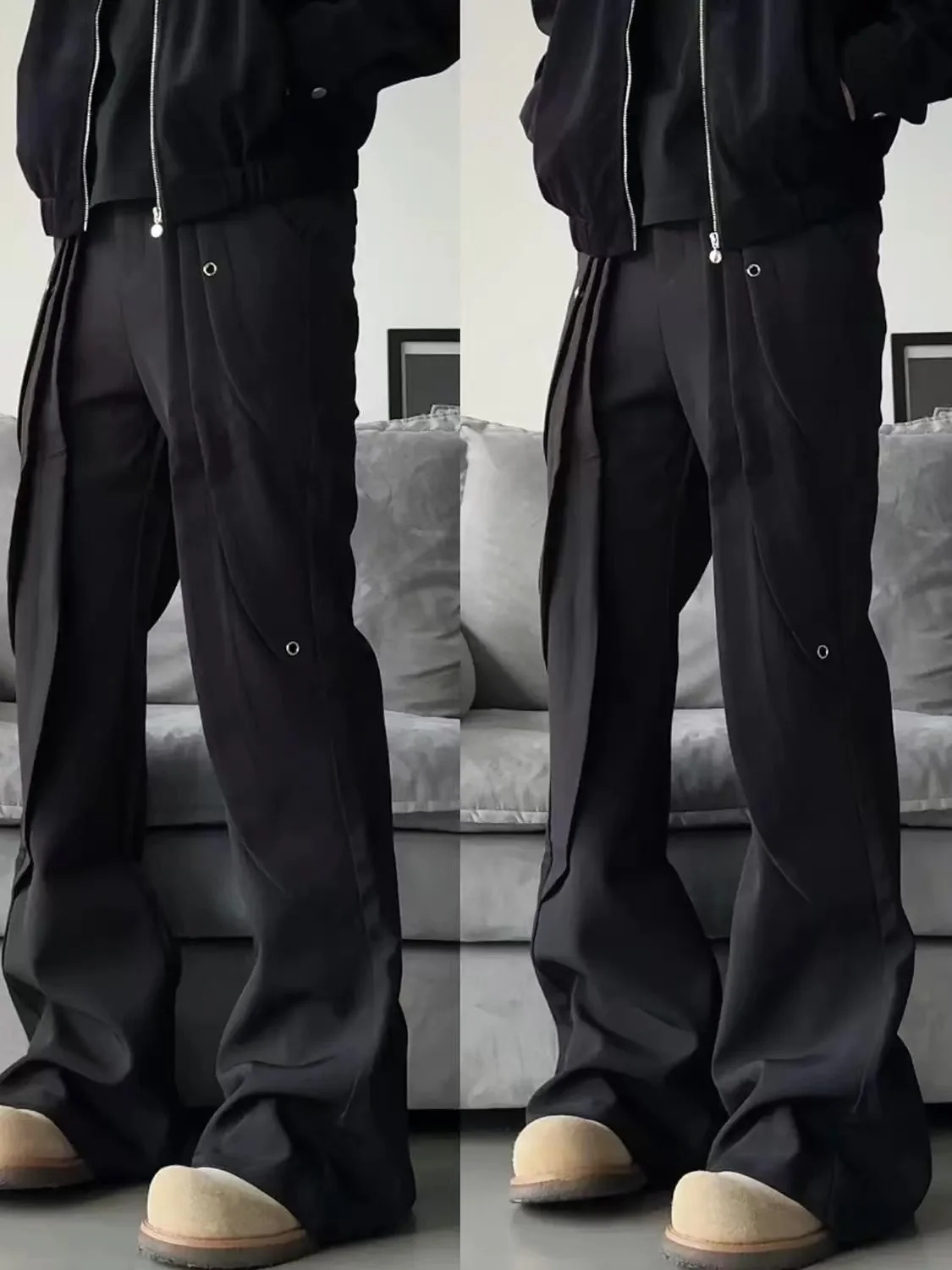 

Повседневные брюки Cleanfit Bell Bot с высокой талией Vibe Деконструированный дизайн Мужские и женские круглые дуговые кольца Американский Sle Lon...