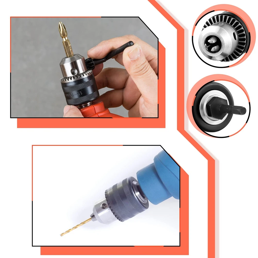 Jeu de mandrins de perceuse avec convertisseur de mandrin de perceuse, mandrin de perceuse, mèches de tournevis à percussion à montage, mandrin de perceuse, capacité de 6 pièces, 1.5-13mm, 1/2-20UNF