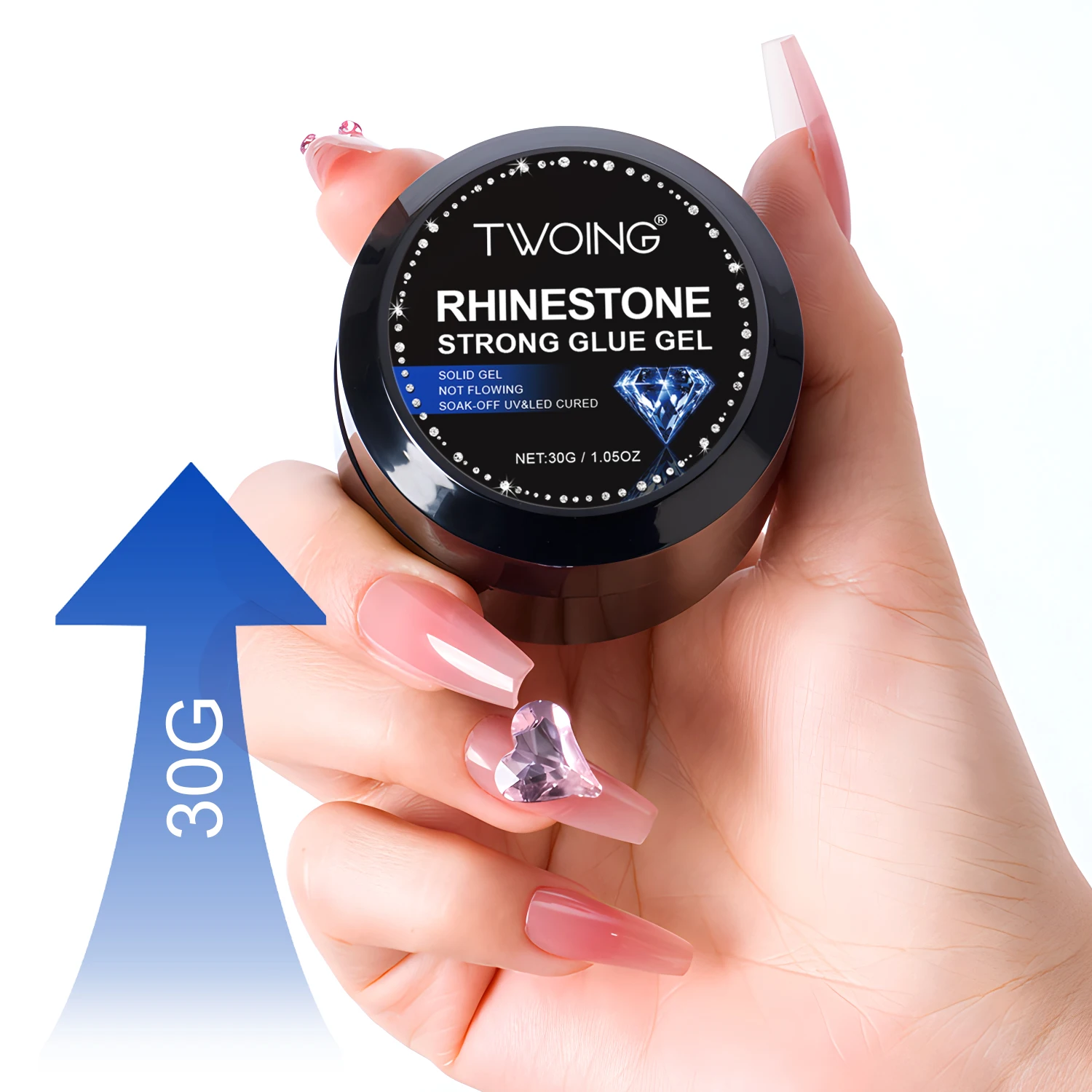 30g Super Strong Rhinestone Glue For Nails-No Wipe, Uv Lamp Cured Gel Adhesive For Gems, Crystals & Beads, Long-Lasting,DIY Use